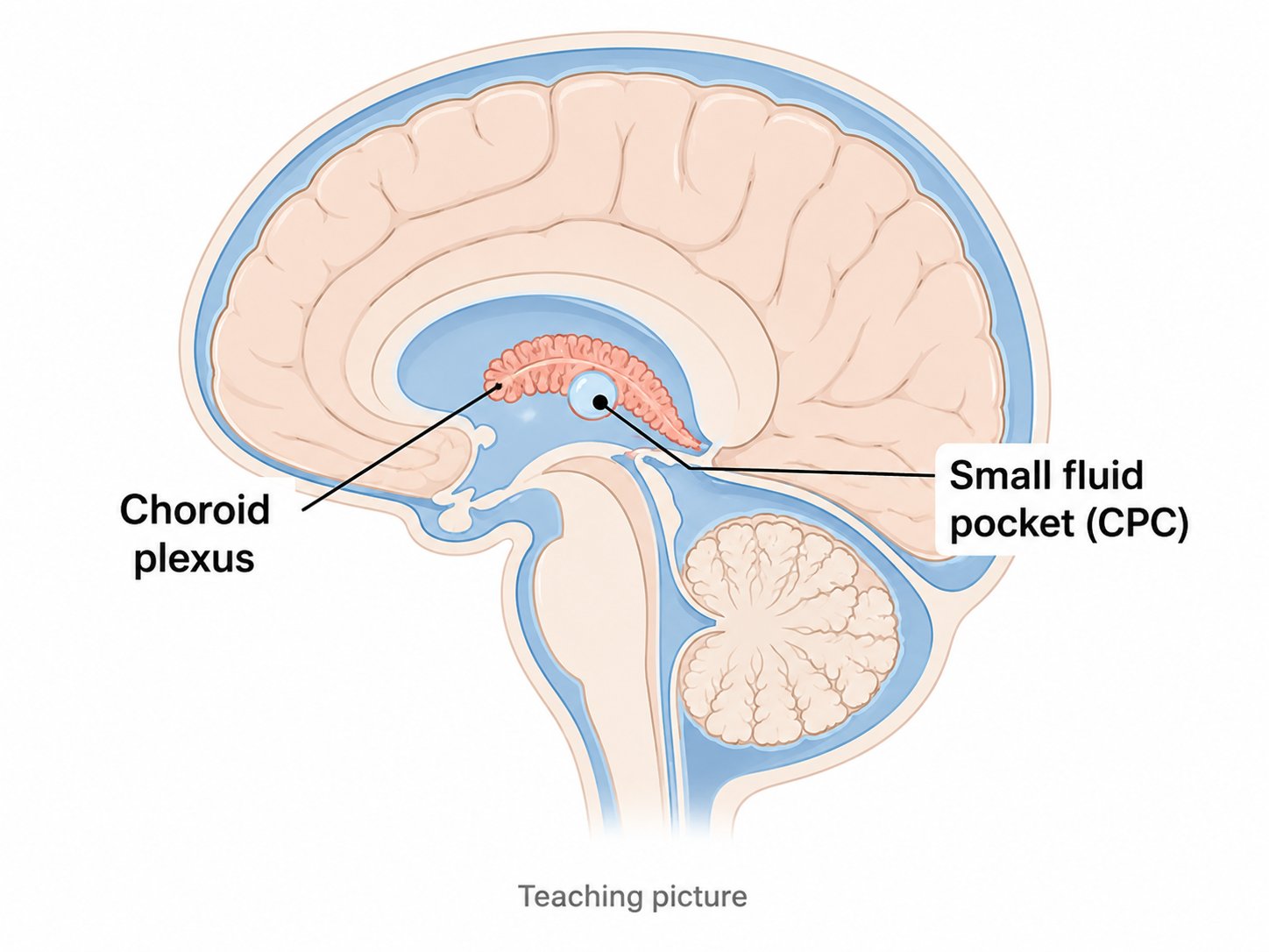 Teaching picture showing the choroid plexus and a small fluid pocket called a choroid plexus cyst.
